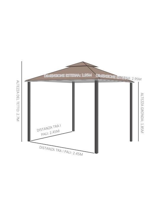Outsunny Беседка Градина Gazebo Кафяв 3x3м
