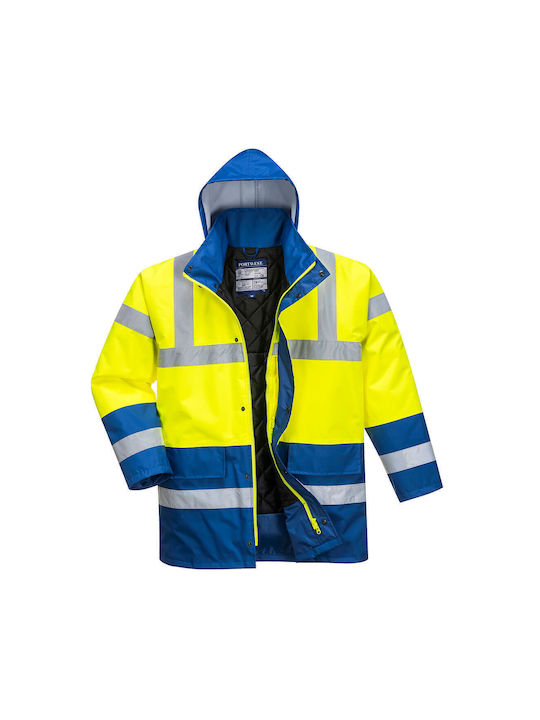 Portwest Waterproof Reflective Work Jacket Hooded Yellow