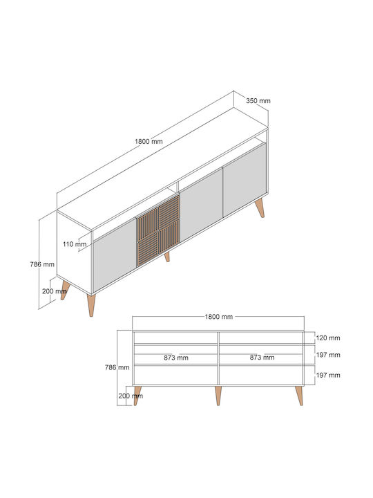 Wooden Sideboard Walnut White 180x35x78.6cm