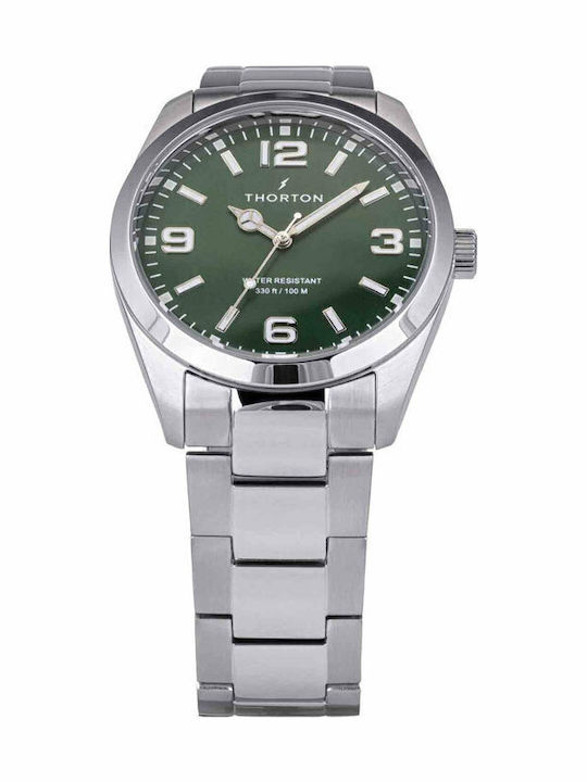 Thorton Ανδρικό Ρολόι 46mm Μπαταρίας με Ασημί Μεταλλικό Μπρασελέ