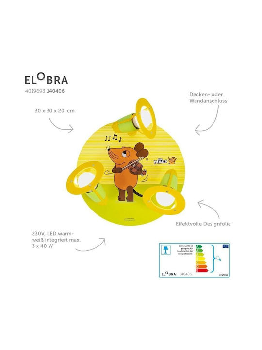 Elobra Kids Wooden Chandelier Mount Ceiling Light E14 Ποντικάκι Yellow / Green 40W 30cm