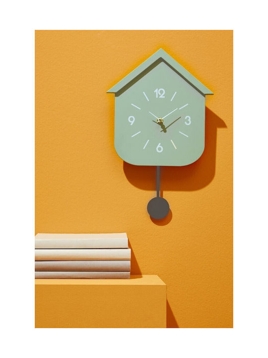 Bizzotto Home Wall Clock Wooden With Pendulum Green 24x37.5cm