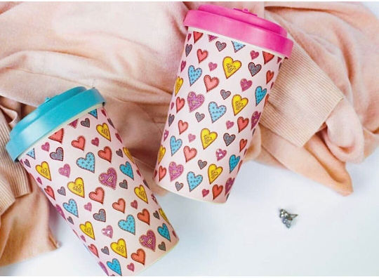 Woodway Candy Hearts Κούπα Μπαμπού με Καπάκι Blue 500ml