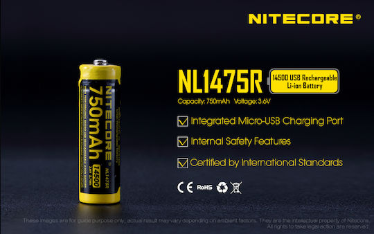 NiteCore NL1475R Презареждаща батерия 14500 Li-ion 750mAh 3.6V 1бр