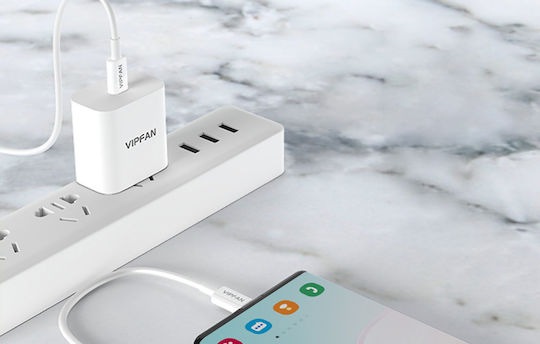 Vipfan Vipfan P02 USB 2.0 Cable USB-C male - USB-C PD Λευκό 1m