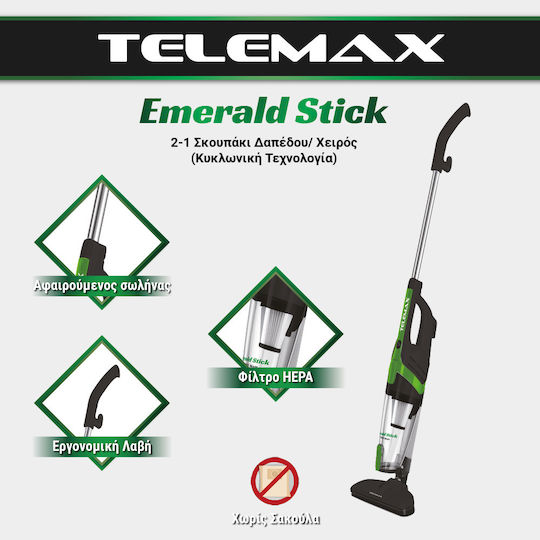 Telemax Emerald Electrică Aspirator 2 în 1 Stick & De Mână 800W Verde