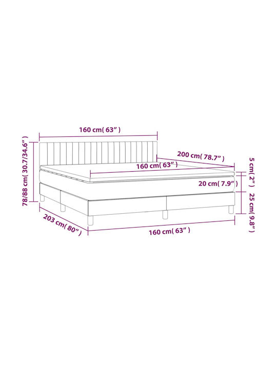 Double Bed Upholstered with Fabric Cream with Slats & Mattress 160x200cm