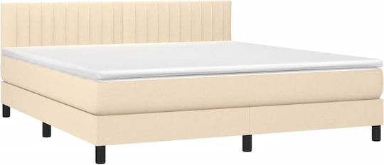 Doppelbett Bezogen Mit Stoff Ecru Mit Lattenrost & Matratze 160x200cm