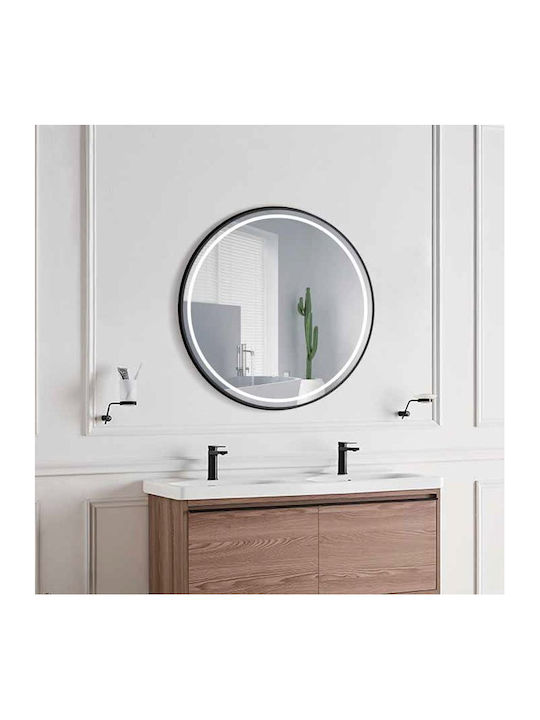 Imex Alemania Round Bathroom Mirror Led Touch made of Metal 80x80cm Black