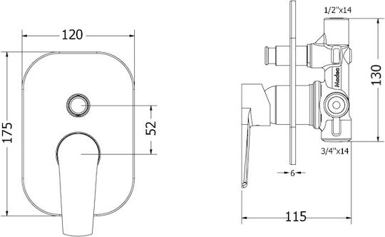 Viospiral Optima Built-in Faucet Mixer for Shower 2 Exits Chrome