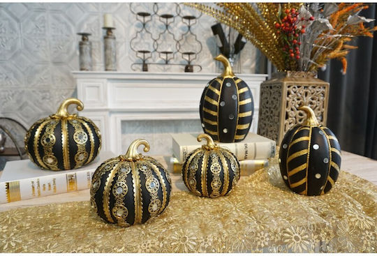 Karvounis Decorative Pumpkin made of Plastic Black - Gold 15x15x14.5cm 1pcs