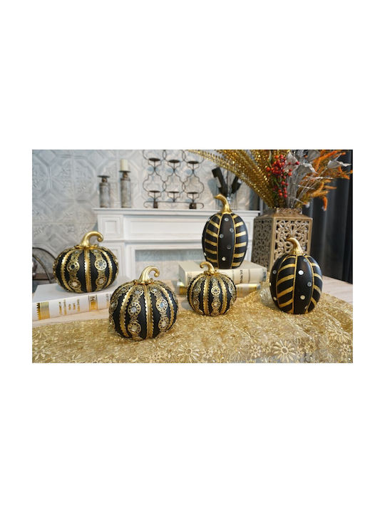 Karvounis Decorative Pumpkin made of Plastic Black - Gold 13.5x13.5x14cm 1pcs