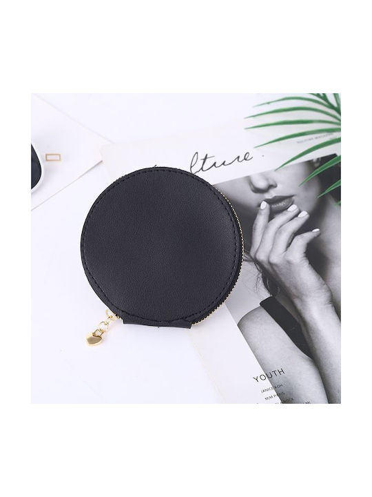 Belt Round wallet, with a diameter of 10,5 cm, in black color, made of synthetic leather.