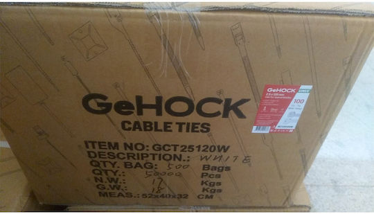 GeHock Δεματικά Καλωδίων Πλαστικά 120mmx2.5mm σε Λευκό χρώμα (100τμχ) (025120)