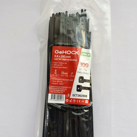 GeHock Δεματικά Καλωδίων Πλαστικά 280mmx3.6mm σε Μαύρο χρώμα (100τμχ) (136280)