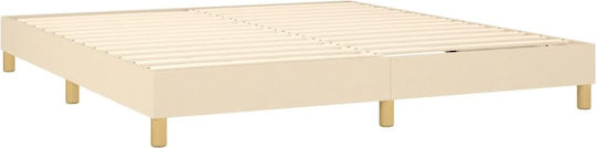 Double Bed Upholstered with Fabric Ecru with Slats & Mattress 160x200cm