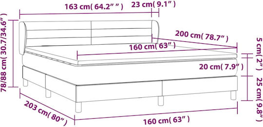 Double Bed Upholstered with Fabric Ecru with Slats & Mattress 160x200cm
