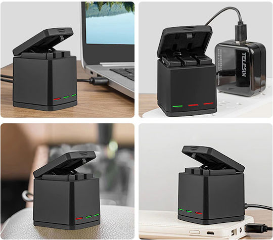 Telesin 3-slot Charger Box + 2 batteries Charger for GoPro Hero 8