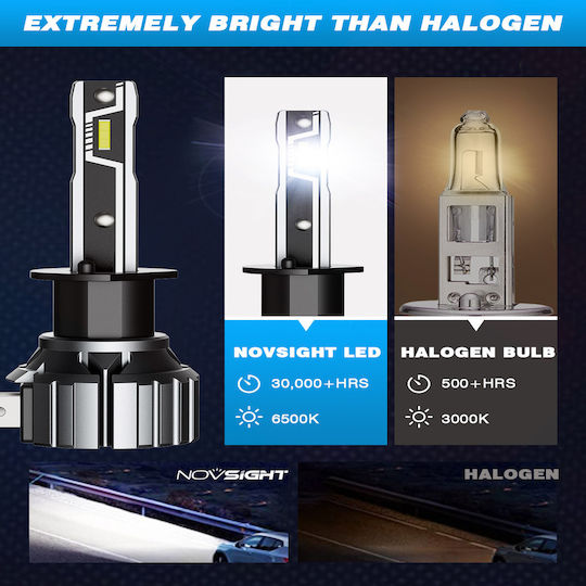 NovSight Lamps Car H1 LED 6500K Cold White 12V 50W 2pcs