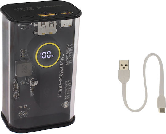 KLGO KP-91 Външна Батерия 10000mAh 22.5W с USB-A Изходен Порт и USB-C Изходен Порт Power Delivery Черна