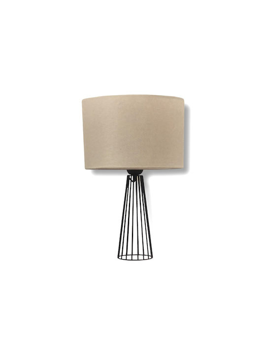 ArkoLight Fabric Table Lamp for Socket E27 with Beige Shade and Black Base