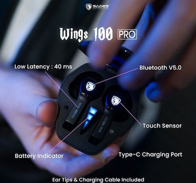 Sades Wings 100 Pro In-ear Bluetooth Handsfree Earphones with Charging Case Blacα