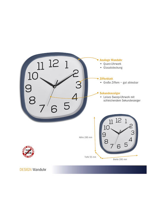 TFA Wall Clock Plastic Blue 29.5x29.5cm