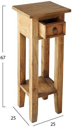 Masă Laterală Pătrată din Lemn Masiv cu Sertare Culoare Naturală L25xL25xÎ67cm