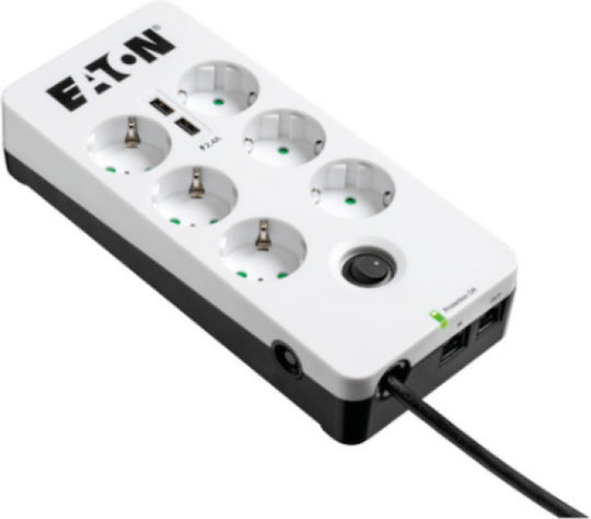 Eaton Bandă de alimentare Securitate 6 Prize cu 2 USB-A și Cablu 1.5m