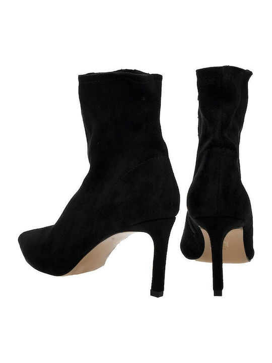 Suede Women's Ankle Boots with Medium Heel Black