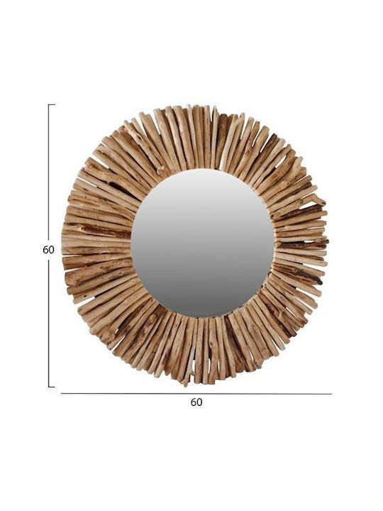 HomeMarkt Wall Mirror with Brown Wooden Frame Diameter 60cm 1pcs