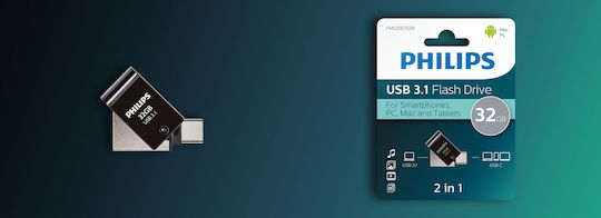 Philips 2in1 Usb 3.1 Stick 32GB USB 3.1 Stick with connection USB-C Black