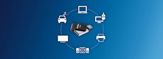 Philips 16GB USB 2.0 Stick με σύνδεση micro USB-B Μαύρο