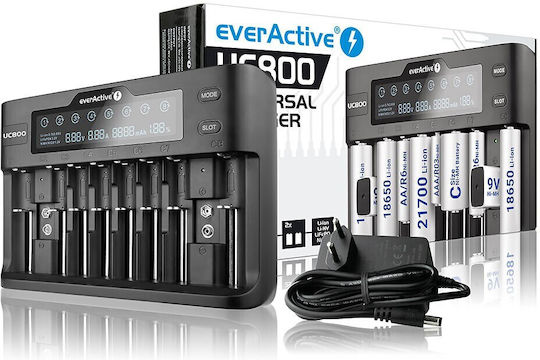 everActive UC-800 Ladegerät 8 Batterien Li-Ion/Ni-MH Größe AA/AAA/D/18650/16340/26650/14500