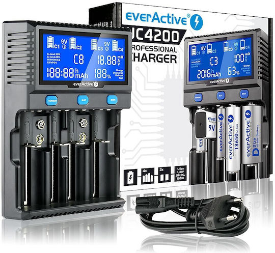 EverActive UC-4200 Ladegerät 4 Batterien Li-Ion/Ni-MH Größe AA/AAA/D/18650/16340/26650/14500
