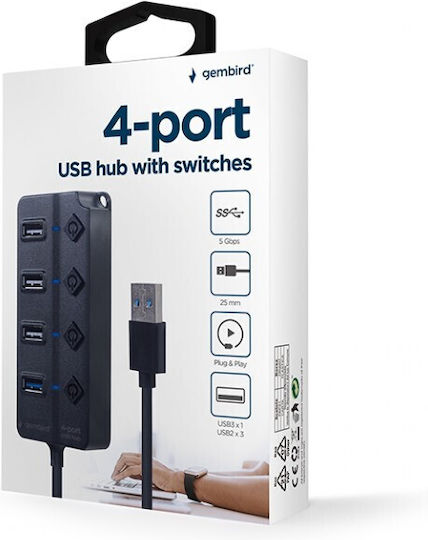 Gembird Hub 4 Θυρών USB 2.0 με σύνδεση USB-A