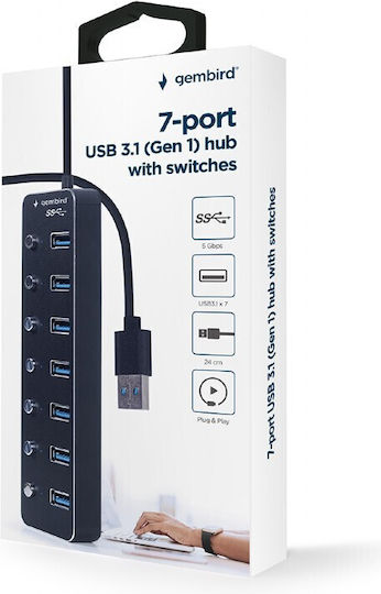 Gembird USB-Hub 7 Anschlüsse USB 3.1 mit Anschluss an einen Computer USB-A