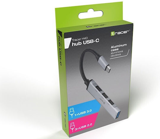 Tracer H40 USB Хъб с 4 USB 3.0 Порта и USB-C Интерфейс Сребрист