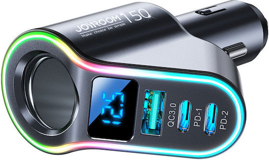 Joyroom JR-CL21 Φορτιστής Αυτοκινήτου 150W Γρήγορης Φόρτισης με Θύρες: 1xUSB 2xType-C 1xΑναπτήρα Μαύρο Χρώμα
