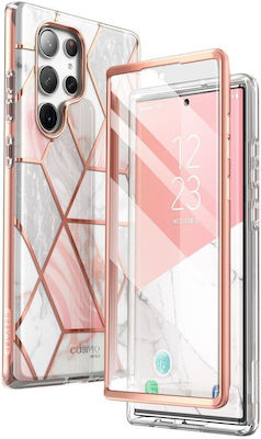 Supcase Cosmo 360 Full Cover Ανθεκτική Σετ με Τζαμάκι Marble Pink (Samsung Galaxy S23 Ultra)