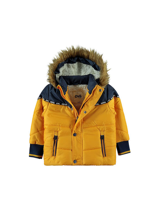 Children's hooded jacket with mustard lining for boys (2-6 years)