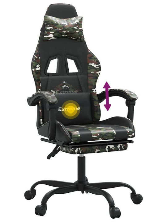 vidaXL 349614 Геймърски стол с RGB осветление и подлакътник Camo Black