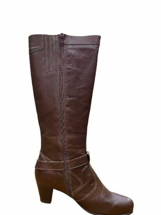 Boxer Leather Women's Boots with Medium Heel Brown