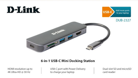 D-Link USB-C Docking Station με HDMI 4K PD Γκρι (DUB-2327)