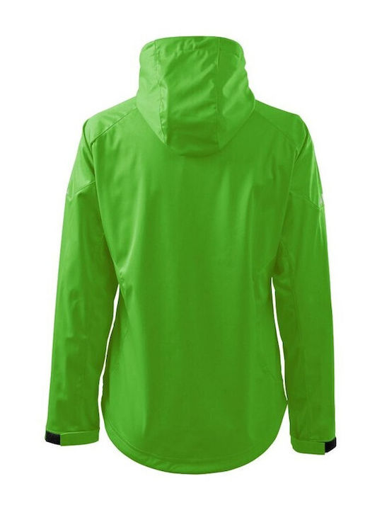 Malfini Women's Short Sports Softshell Jacket Waterproof and Windproof for Winter with Hood Green