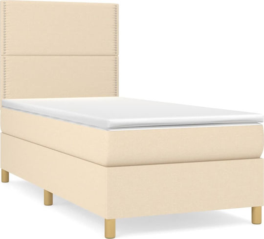 Bed Single Upholstered with Fabric Blue with Slats & Mattress 90x200cm