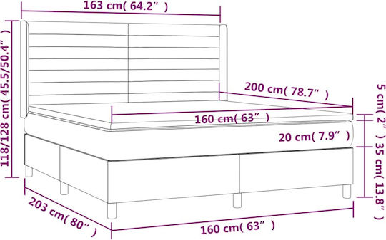 Bed Queen Upholstered with Fabric Black with Slats & Mattress 160x200cm