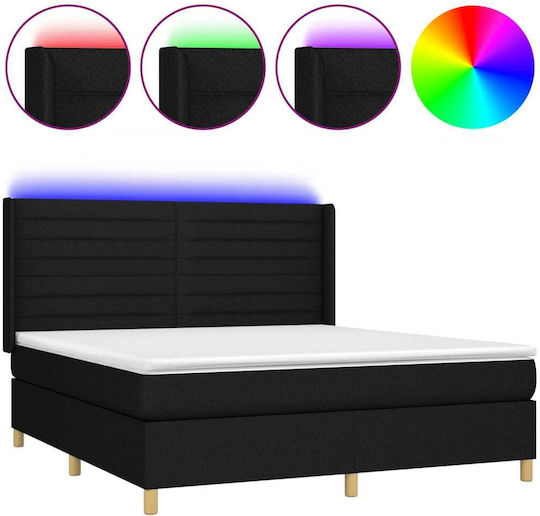 Bed Queen Upholstered with Fabric Black with Slats & Mattress 160x200cm