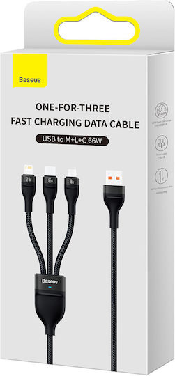 Baseus Flash Series Ⅱ Braided USB to Lightning / Type-C / micro USB Cable Μαύρο 1.2m (CASS040001)