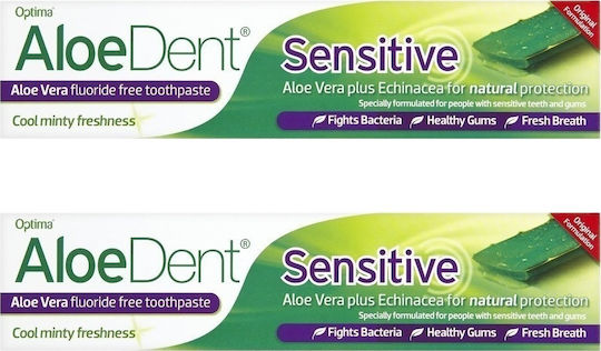 Optima Naturals AloeDent Sensitive Οδοντόκρεμα Χωρίς Φθόριο για Ευαίσθητα Δόντια , Λεύκανση , Ουλίτιδα & Τερηδόνα 2x100ml